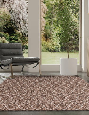 Brown 5' 3 x 8' Outdoor Trellis Rectangle Area Rug Weather Resistant for Patio, Deck, Terrace, Balcony, Porch Geometric Design Water Safe Outside Carpet for Sale at Rug Engine