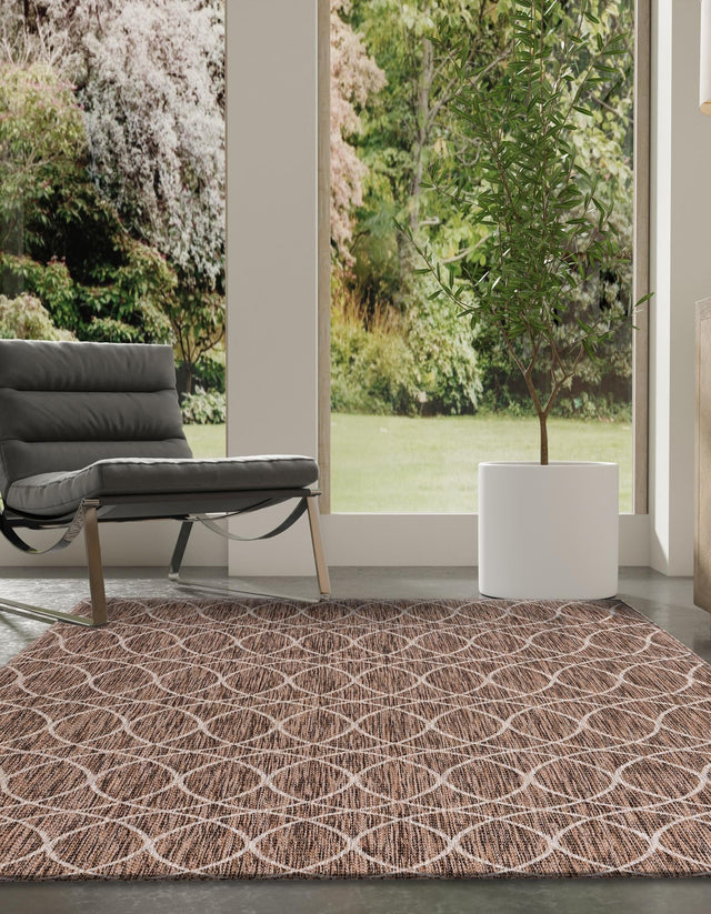 Brown 7' 10 x 11' Outdoor Trellis Rectangle Area Rug Weather Resistant for Patio, Deck, Terrace, Balcony, Porch Geometric Design Water Safe Outside Carpet for Sale at Rug Engine