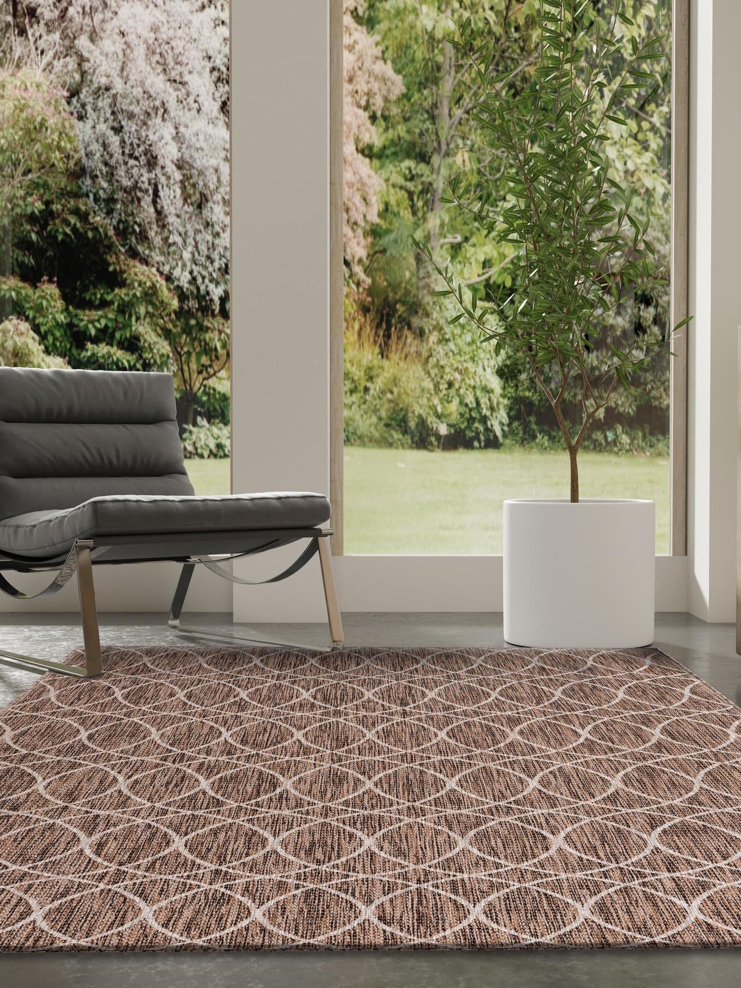 Brown 3' 1 x 5' 3 Outdoor Trellis Rectangle Area Rug Weather Resistant for Patio, Deck, Terrace, Balcony, Porch Geometric Design Water Safe Outside Carpet for Sale at Rug Engine
