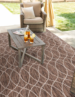 Brown 4' 1 x 6' 1 Outdoor Trellis Rectangle Area Rug Weather Resistant for Patio, Deck, Terrace, Balcony, Porch Geometric Design Water Safe Outside Carpet for Sale at Rug Engine