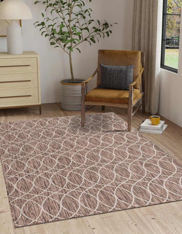 Brown 4' 1 x 6' 1 Outdoor Trellis Rectangle Area Rug Weather Resistant for Patio, Deck, Terrace, Balcony, Porch Geometric Design Water Safe Outside Carpet for Sale at Rug Engine