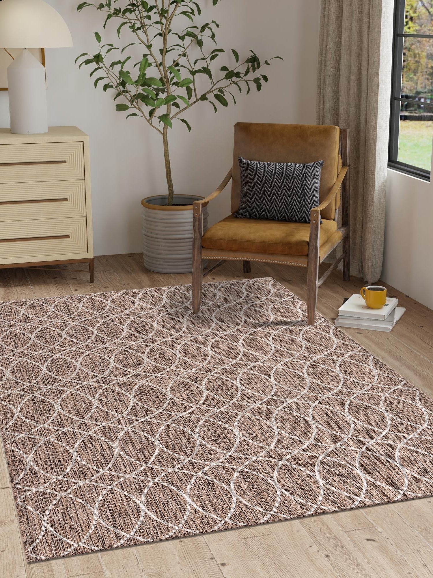 Brown 2' x 3' 1 Outdoor Trellis Rectangle Area Rug Weather Resistant for Patio, Deck, Terrace, Balcony, Porch Geometric Design Water Safe Outside Carpet for Sale at Rug Engine
