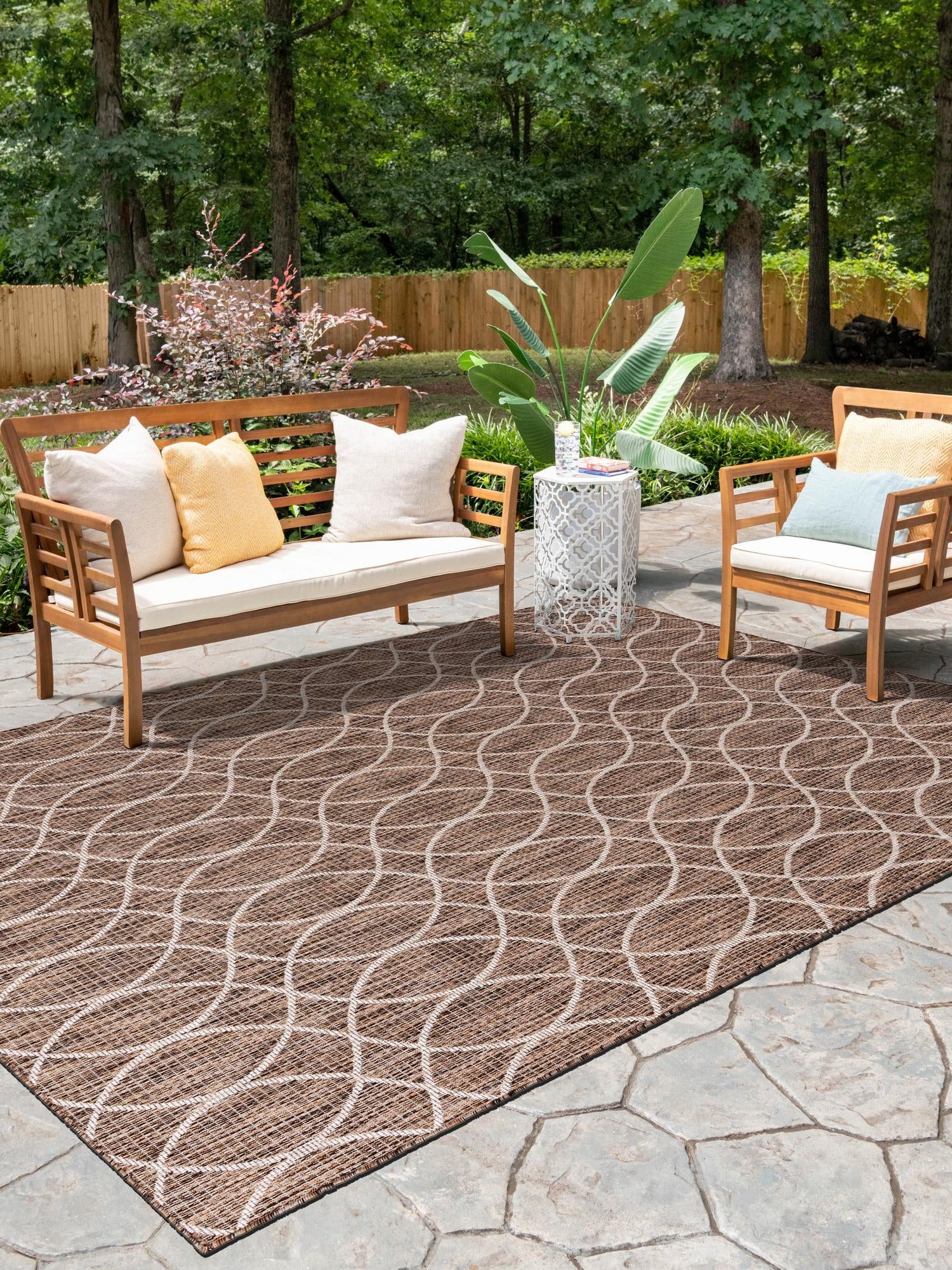 Brown 4' 1 x 6' 1 Outdoor Trellis Rectangle Area Rug Weather Resistant for Patio, Deck, Terrace, Balcony, Porch Geometric Design Water Safe Outside Carpet for Sale at Rug Engine