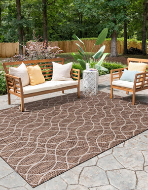 Brown 4' 1 x 6' 1 Outdoor Trellis Rectangle Area Rug Weather Resistant for Patio, Deck, Terrace, Balcony, Porch Geometric Design Water Safe Outside Carpet for Sale at Rug Engine