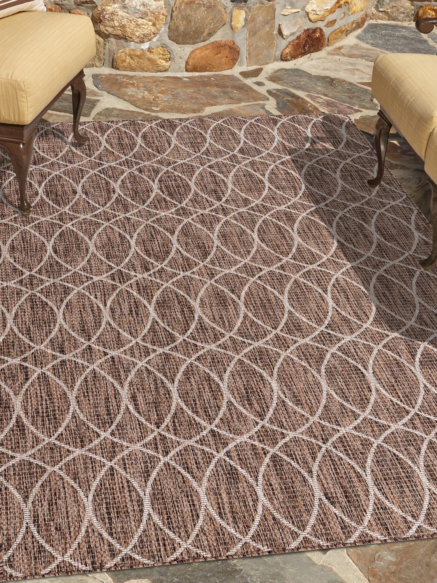 Brown 4' 1 x 6' 1 Outdoor Trellis Rectangle Area Rug Weather Resistant for Patio, Deck, Terrace, Balcony, Porch Geometric Design Water Safe Outside Carpet for Sale at Rug Engine