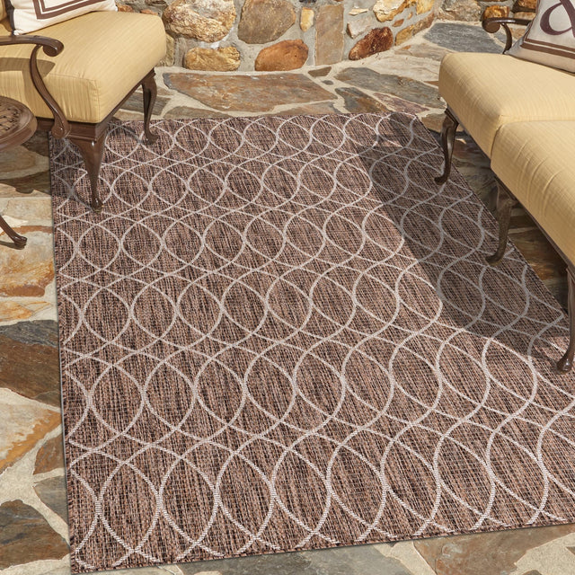 Brown 4' 1 x 6' 1 Outdoor Trellis Rectangle Area Rug Weather Resistant for Patio, Deck, Terrace, Balcony, Porch Geometric Design Water Safe Outside Carpet for Sale at Rug Engine