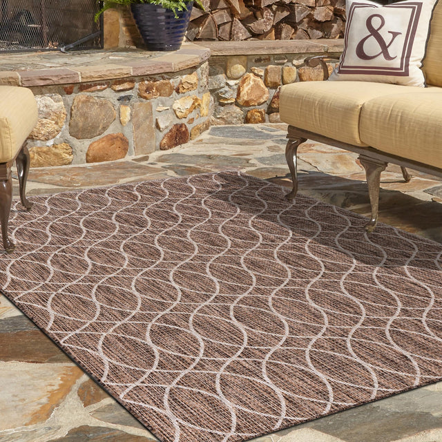 Brown 5' 3 x 8' Outdoor Trellis Rectangle Area Rug Weather Resistant for Patio, Deck, Terrace, Balcony, Porch Geometric Design Water Safe Outside Carpet for Sale at Rug Engine
