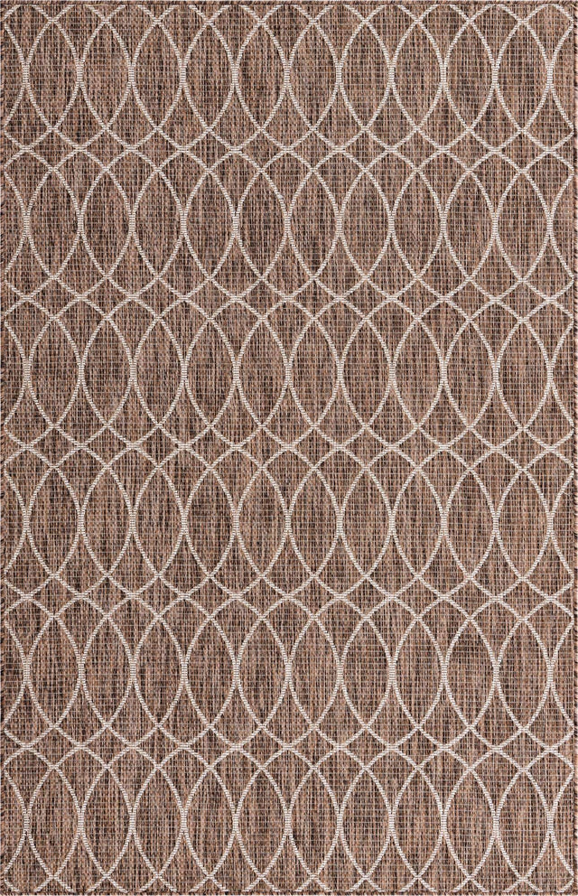 Brown 5' 3 x 8' Outdoor Trellis Rectangle Area Rug Weather Resistant for Patio, Deck, Terrace, Balcony, Porch Geometric Design Water Safe Outside Carpet for Sale at Rug Engine