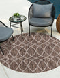 Brown 10' x 10' Outdoor Trellis Round Area Rug Weather Resistant for Patio, Deck, Terrace, Balcony, Porch Geometric Design Water Safe Outside Carpet for Sale at Rug Engine
