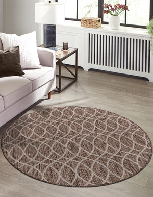 Brown 3' 1 x 3' 1 Outdoor Trellis Round Area Rug Weather Resistant for Patio, Deck, Terrace, Balcony, Porch Geometric Design Water Safe Outside Carpet for Sale at Rug Engine