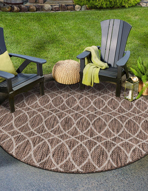 Brown 3' 1 x 3' 1 Outdoor Trellis Round Area Rug Weather Resistant for Patio, Deck, Terrace, Balcony, Porch Geometric Design Water Safe Outside Carpet for Sale at Rug Engine