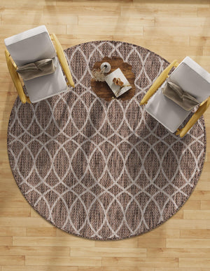 Brown 3' 1 x 3' 1 Outdoor Trellis Round Area Rug Weather Resistant for Patio, Deck, Terrace, Balcony, Porch Geometric Design Water Safe Outside Carpet for Sale at Rug Engine