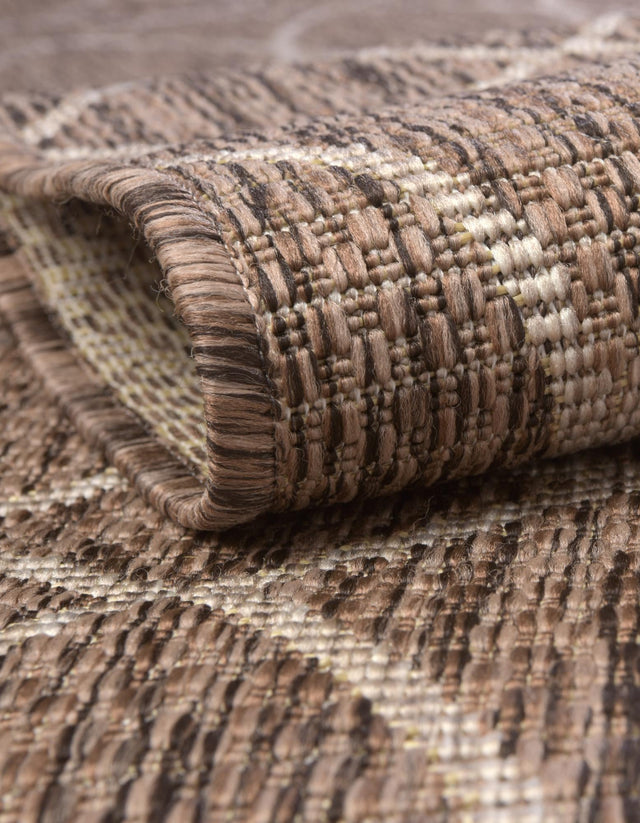 Brown 3' 1 x 3' 1 Outdoor Trellis Round Area Rug Weather Resistant for Patio, Deck, Terrace, Balcony, Porch Geometric Design Water Safe Outside Carpet for Sale at Rug Engine