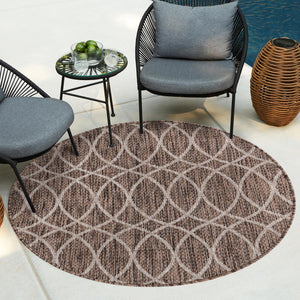 Brown 3' 1 x 3' 1 Outdoor Trellis Round Area Rug Weather Resistant for Patio, Deck, Terrace, Balcony, Porch Geometric Design Water Safe Outside Carpet for Sale at Rug Engine
