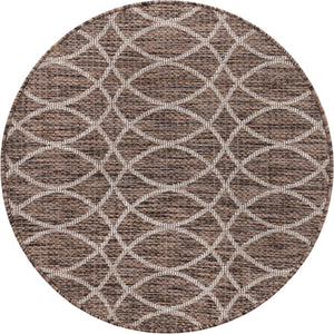 Brown 3' 1 x 3' 1 Outdoor Trellis Round Area Rug Weather Resistant for Patio, Deck, Terrace, Balcony, Porch Geometric Design Water Safe Outside Carpet for Sale at Rug Engine