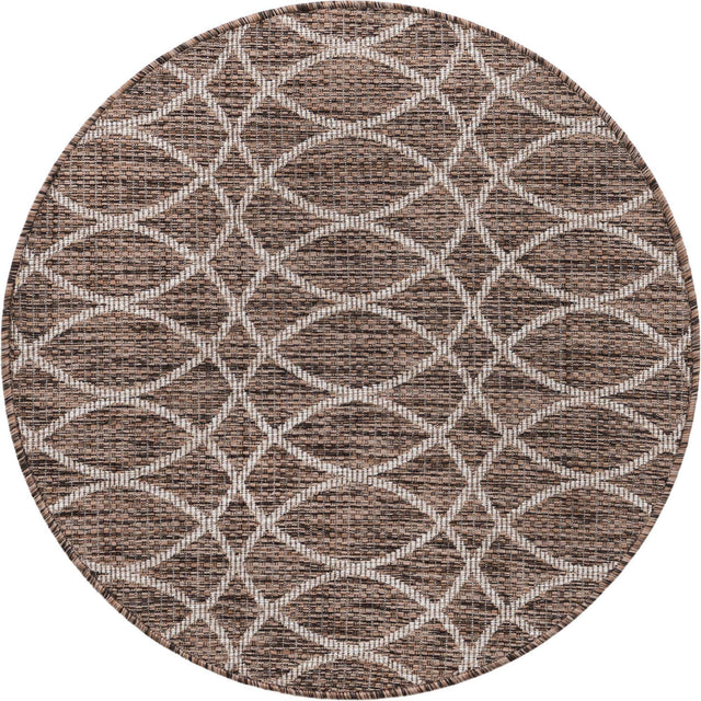 Brown 3' 1 x 3' 1 Outdoor Trellis Round Area Rug Weather Resistant for Patio, Deck, Terrace, Balcony, Porch Geometric Design Water Safe Outside Carpet for Sale at Rug Engine