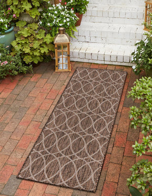 Brown 2' x 6' 1 Outdoor Trellis Runner Area Rug Weather Resistant for Patio, Deck, Terrace, Balcony, Porch Geometric Design Water Safe Outside Carpet for Sale at Rug Engine