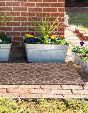 Brown 2' x 6' 1 Outdoor Trellis Runner Area Rug Weather Resistant for Patio, Deck, Terrace, Balcony, Porch Geometric Design Water Safe Outside Carpet for Sale at Rug Engine