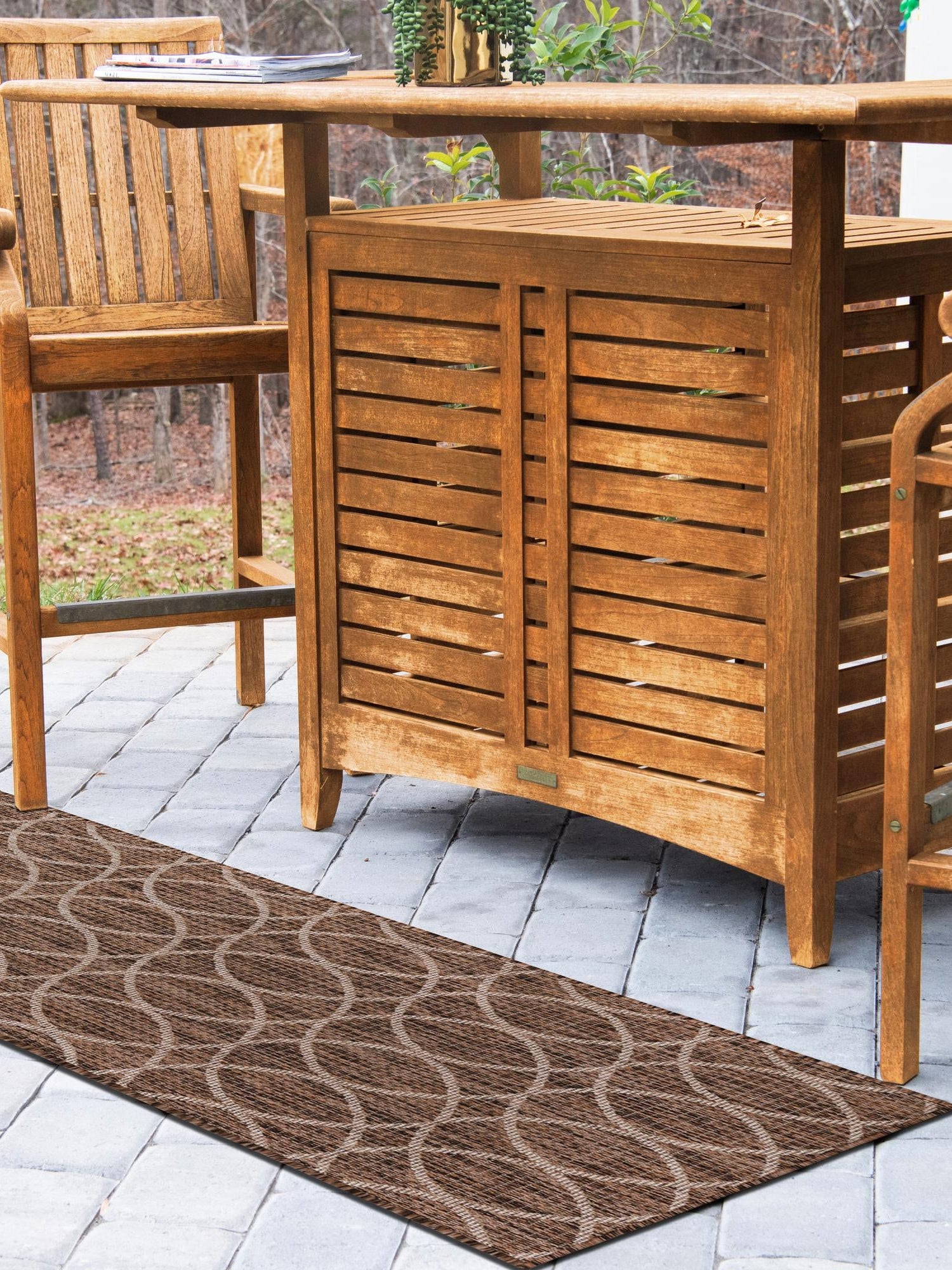 Brown 2' x 8' Outdoor Trellis Runner Area Rug Weather Resistant for Patio, Deck, Terrace, Balcony, Porch Geometric Design Water Safe Outside Carpet for Sale at Rug Engine