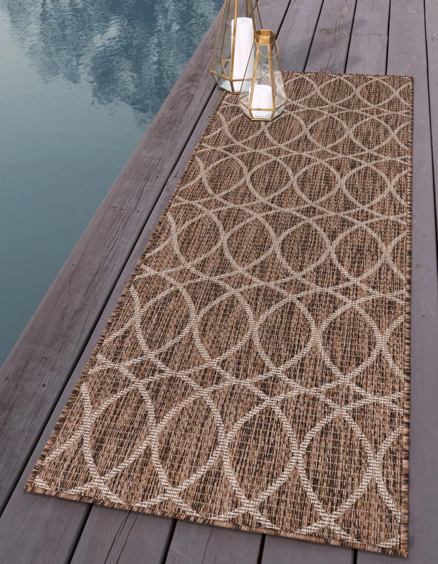 Brown 2' x 6' 1 Outdoor Trellis Runner Area Rug Weather Resistant for Patio, Deck, Terrace, Balcony, Porch Geometric Design Water Safe Outside Carpet for Sale at Rug Engine