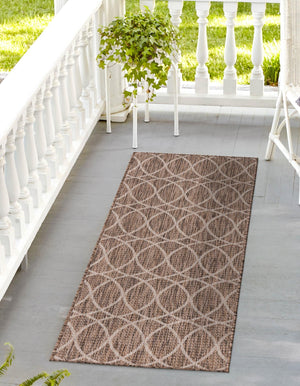Brown 2' x 8' Outdoor Trellis Runner Area Rug Weather Resistant for Patio, Deck, Terrace, Balcony, Porch Geometric Design Water Safe Outside Carpet for Sale at Rug Engine