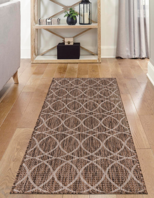 Brown 2' x 6' 1 Outdoor Trellis Runner Area Rug Weather Resistant for Patio, Deck, Terrace, Balcony, Porch Geometric Design Water Safe Outside Carpet for Sale at Rug Engine