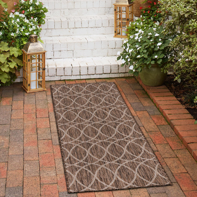 Brown 2' x 6' 1 Outdoor Trellis Runner Area Rug Weather Resistant for Patio, Deck, Terrace, Balcony, Porch Geometric Design Water Safe Outside Carpet for Sale at Rug Engine