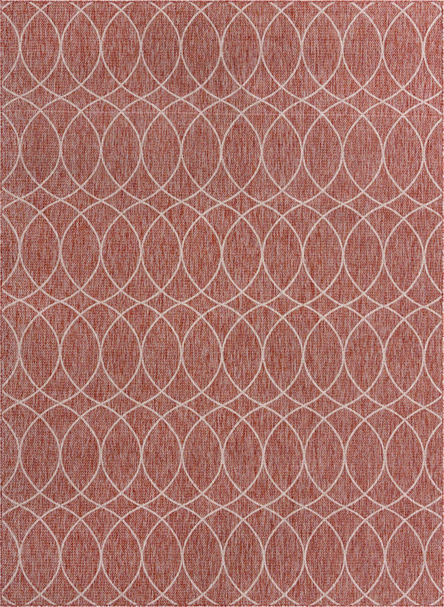 Rust Red 9' x 12' Outdoor Trellis Rectangle Area Rug Weather Resistant for Patio, Deck, Terrace, Balcony, Porch Geometric Design Water Safe Outside Carpet for Sale at Rug Engine