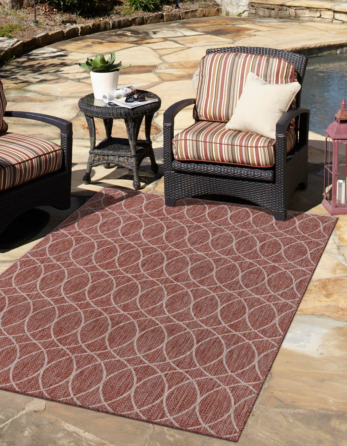 Rust Red 2' x 3' 1 Outdoor Trellis Rectangle Area Rug Weather Resistant for Patio, Deck, Terrace, Balcony, Porch Geometric Design Water Safe Outside Carpet for Sale at Rug Engine