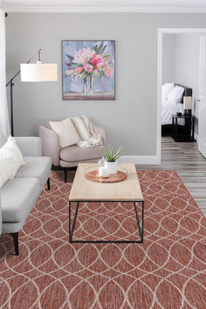 Rust Red 2' x 3' 1 Outdoor Trellis Rectangle Area Rug Weather Resistant for Patio, Deck, Terrace, Balcony, Porch Geometric Design Water Safe Outside Carpet for Sale at Rug Engine