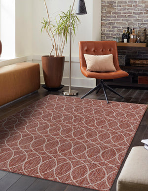 Rust Red 4' 1 x 6' 1 Outdoor Trellis Rectangle Area Rug Weather Resistant for Patio, Deck, Terrace, Balcony, Porch Geometric Design Water Safe Outside Carpet for Sale at Rug Engine