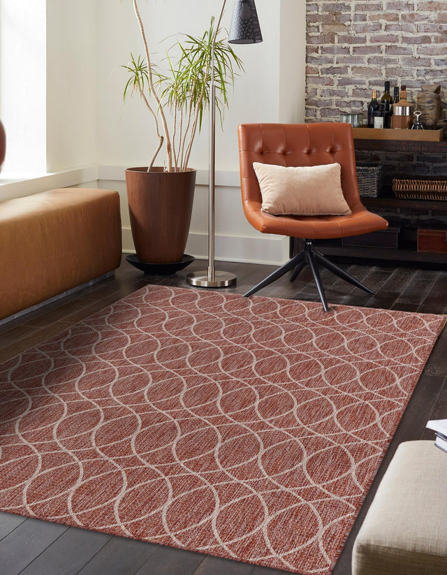 Rust Red 10' x 14' 1 Outdoor Trellis Rectangle Area Rug Weather Resistant for Patio, Deck, Terrace, Balcony, Porch Geometric Design Water Safe Outside Carpet for Sale at Rug Engine