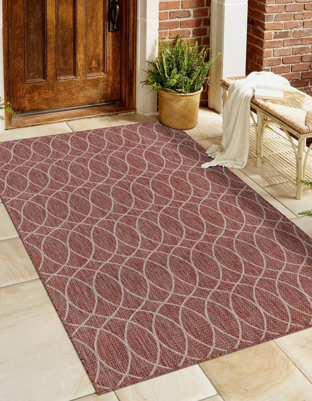 Rust Red 4' 1 x 6' 1 Outdoor Trellis Rectangle Area Rug Weather Resistant for Patio, Deck, Terrace, Balcony, Porch Geometric Design Water Safe Outside Carpet for Sale at Rug Engine