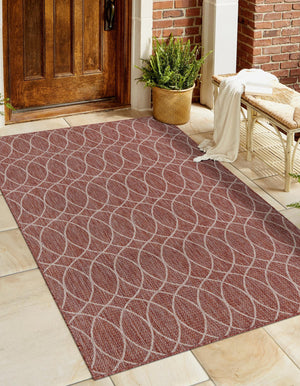 Rust Red 2' x 3' 1 Outdoor Trellis Rectangle Area Rug Weather Resistant for Patio, Deck, Terrace, Balcony, Porch Geometric Design Water Safe Outside Carpet for Sale at Rug Engine