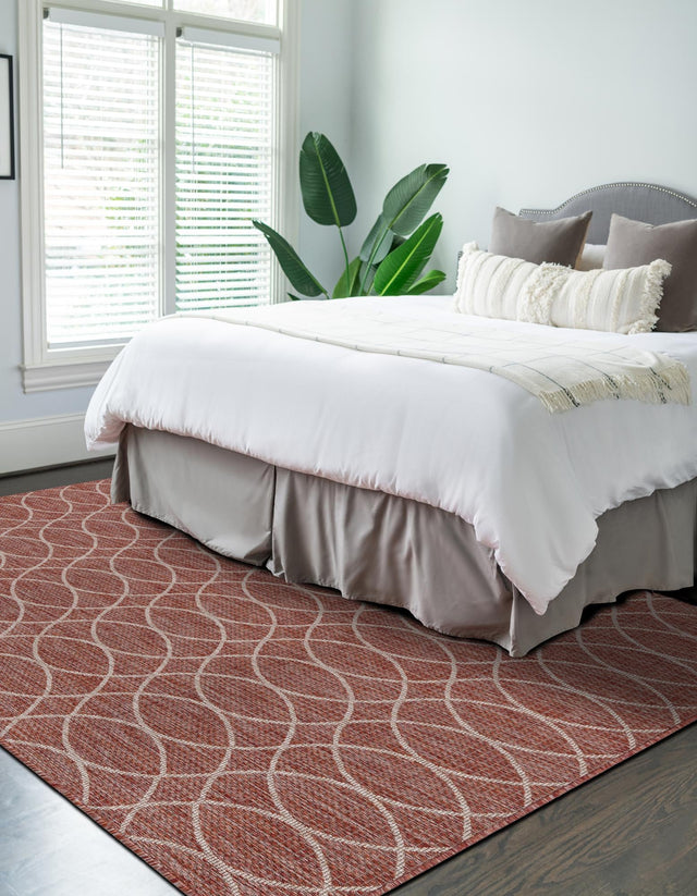 Rust Red 10' x 14' 1 Outdoor Trellis Rectangle Area Rug Weather Resistant for Patio, Deck, Terrace, Balcony, Porch Geometric Design Water Safe Outside Carpet for Sale at Rug Engine