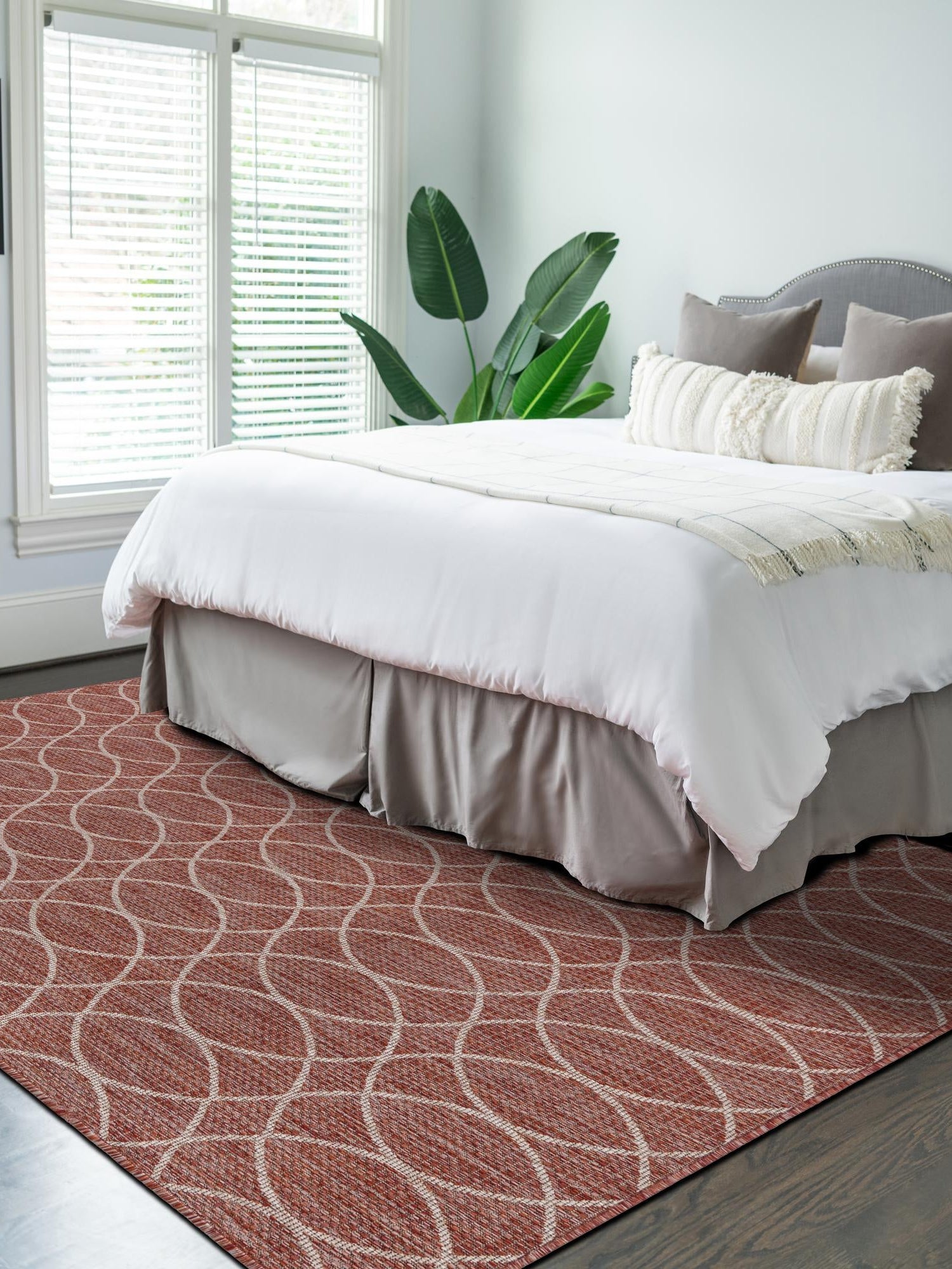 Rust Red 7' 10 x 11' Outdoor Trellis Rectangle Area Rug Weather Resistant for Patio, Deck, Terrace, Balcony, Porch Geometric Design Water Safe Outside Carpet for Sale at Rug Engine