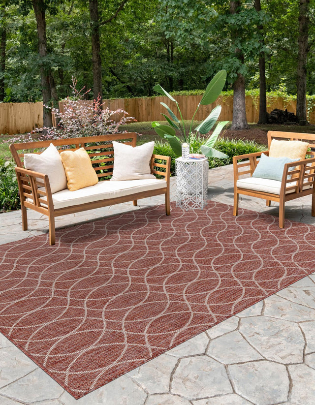 Rust Red 4' 1 x 6' 1 Outdoor Trellis Rectangle Area Rug Weather Resistant for Patio, Deck, Terrace, Balcony, Porch Geometric Design Water Safe Outside Carpet for Sale at Rug Engine