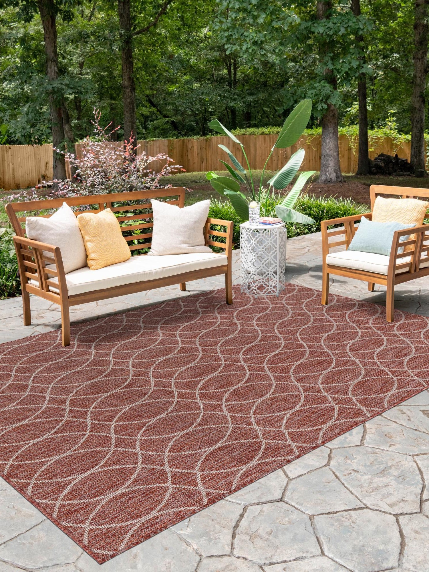 Rust Red 2' x 3' 1 Outdoor Trellis Rectangle Area Rug Weather Resistant for Patio, Deck, Terrace, Balcony, Porch Geometric Design Water Safe Outside Carpet for Sale at Rug Engine