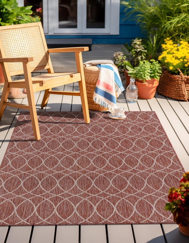 Rust Red 10' x 14' 1 Outdoor Trellis Rectangle Area Rug Weather Resistant for Patio, Deck, Terrace, Balcony, Porch Geometric Design Water Safe Outside Carpet for Sale at Rug Engine