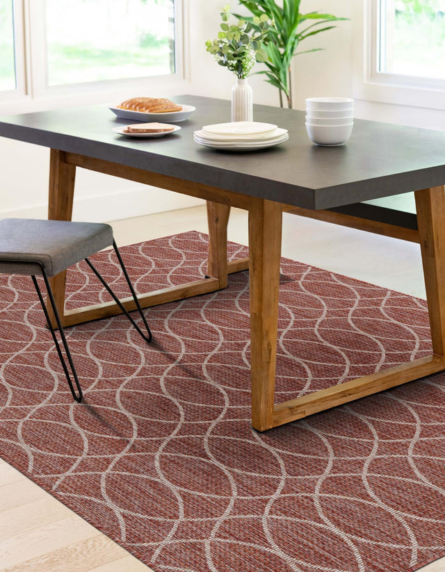 Rust Red 10' x 14' 1 Outdoor Trellis Rectangle Area Rug Weather Resistant for Patio, Deck, Terrace, Balcony, Porch Geometric Design Water Safe Outside Carpet for Sale at Rug Engine