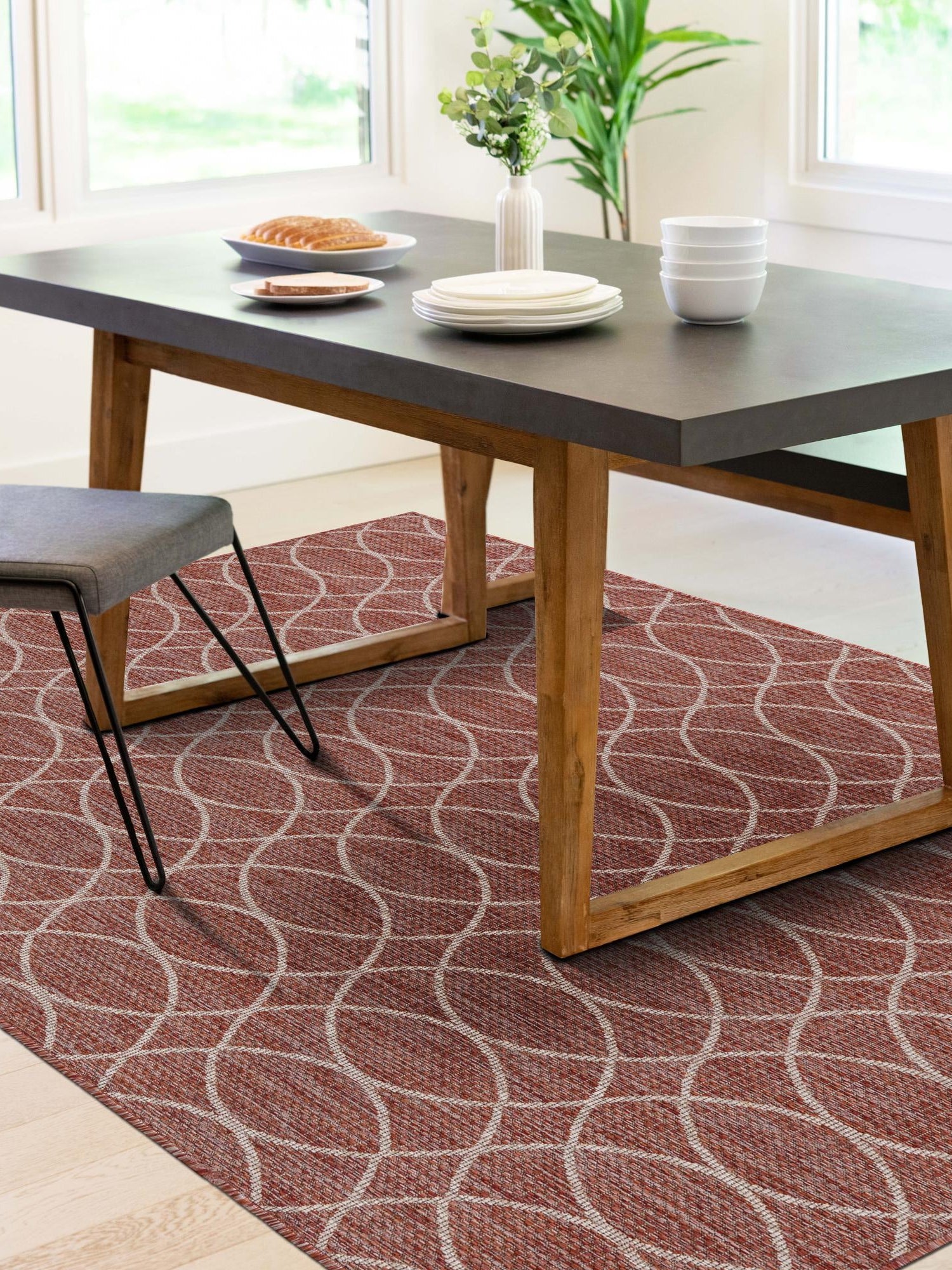 Rust Red 3' 1 x 5' 3 Outdoor Trellis Rectangle Area Rug Weather Resistant for Patio, Deck, Terrace, Balcony, Porch Geometric Design Water Safe Outside Carpet for Sale at Rug Engine