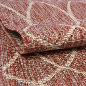 Rust Red 3' 1 x 5' 3 Outdoor Trellis Rectangle Area Rug Weather Resistant for Patio, Deck, Terrace, Balcony, Porch Geometric Design Water Safe Outside Carpet for Sale at Rug Engine
