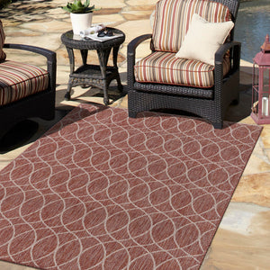 Rust Red 2' x 3' 1 Outdoor Trellis Rectangle Area Rug Weather Resistant for Patio, Deck, Terrace, Balcony, Porch Geometric Design Water Safe Outside Carpet for Sale at Rug Engine