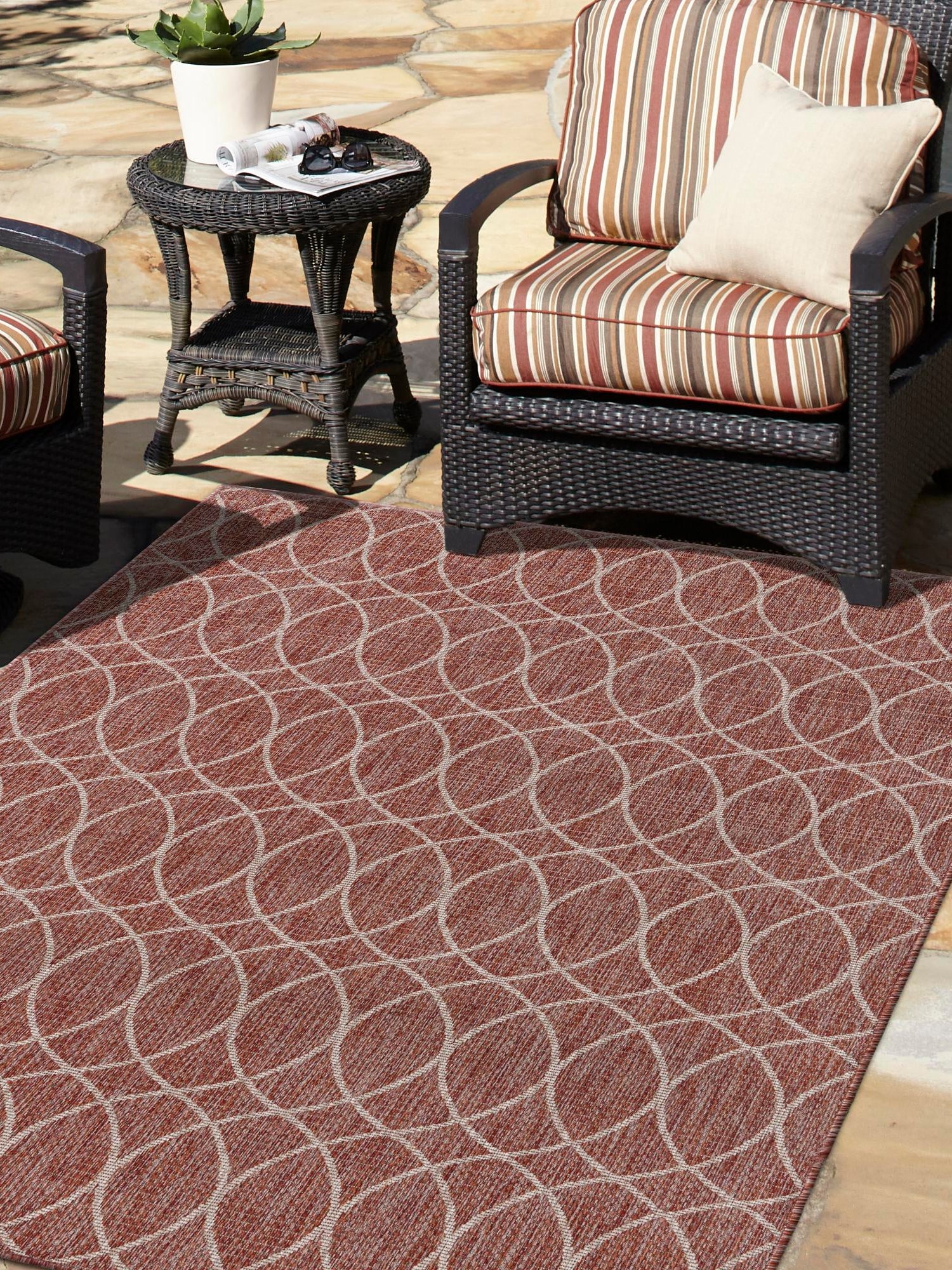 Rust Red 3' 1 x 5' 3 Outdoor Trellis Rectangle Area Rug Weather Resistant for Patio, Deck, Terrace, Balcony, Porch Geometric Design Water Safe Outside Carpet for Sale at Rug Engine