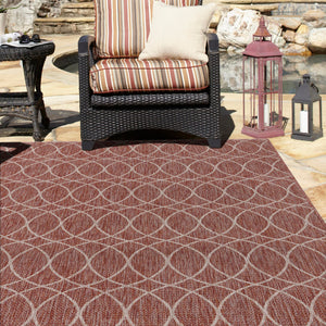 Rust Red 4' 1 x 6' 1 Outdoor Trellis Rectangle Area Rug Weather Resistant for Patio, Deck, Terrace, Balcony, Porch Geometric Design Water Safe Outside Carpet for Sale at Rug Engine