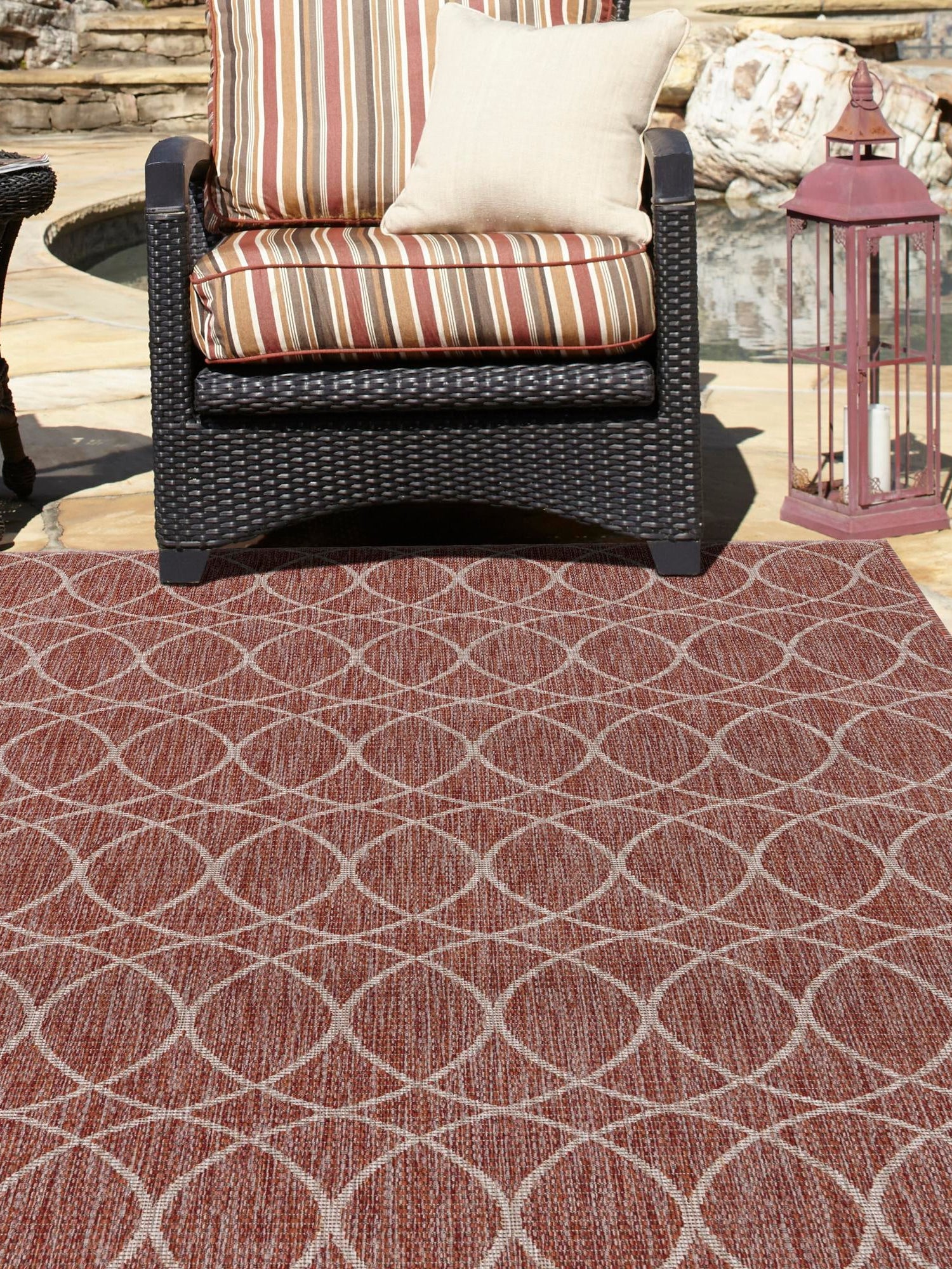 Rust Red 10' x 14' 1 Outdoor Trellis Rectangle Area Rug Weather Resistant for Patio, Deck, Terrace, Balcony, Porch Geometric Design Water Safe Outside Carpet for Sale at Rug Engine