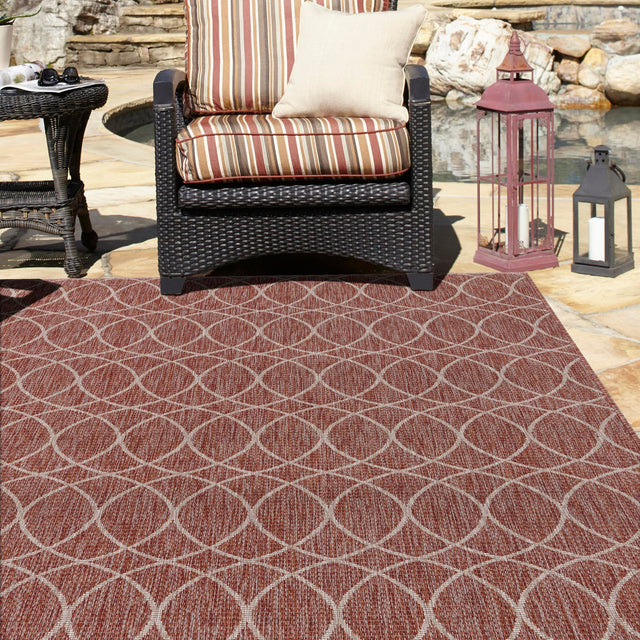 Rust Red 2' x 3' 1 Outdoor Trellis Rectangle Area Rug Weather Resistant for Patio, Deck, Terrace, Balcony, Porch Geometric Design Water Safe Outside Carpet for Sale at Rug Engine