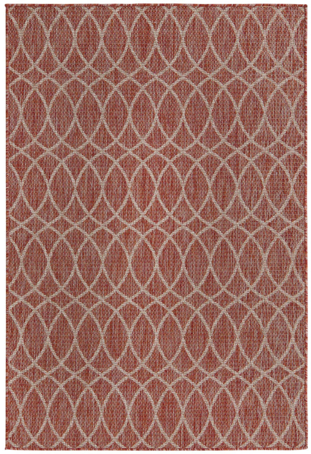 Rust Red 4' 1 x 6' 1 Outdoor Trellis Rectangle Area Rug Weather Resistant for Patio, Deck, Terrace, Balcony, Porch Geometric Design Water Safe Outside Carpet for Sale at Rug Engine