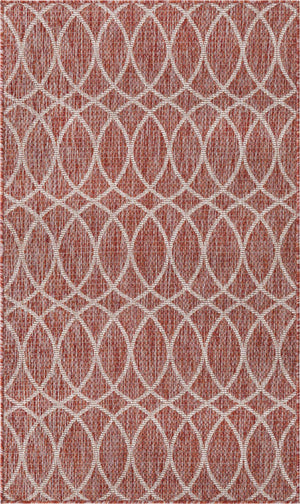 Rust Red 3' 1 x 5' 3 Outdoor Trellis Rectangle Area Rug Weather Resistant for Patio, Deck, Terrace, Balcony, Porch Geometric Design Water Safe Outside Carpet for Sale at Rug Engine
