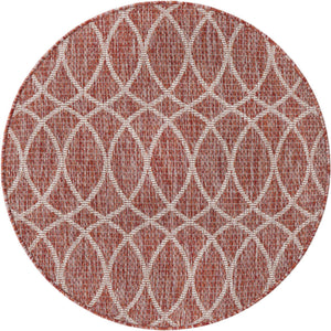 Rust Red 3' 1 x 3' 1 Outdoor Trellis Round Area Rug Weather Resistant for Patio, Deck, Terrace, Balcony, Porch Geometric Design Water Safe Outside Carpet for Sale at Rug Engine